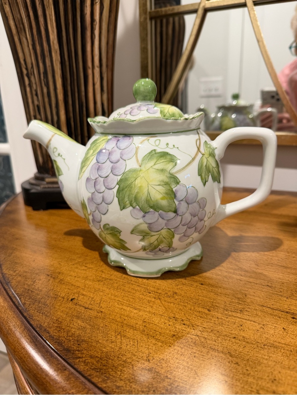 Andrea Sedak Hand-Painted Grape Vine Teapot in Green and Purple
